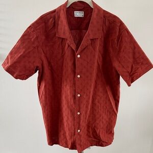 Frank & Oak Men's Deep Red Orange Casual Shirt textured